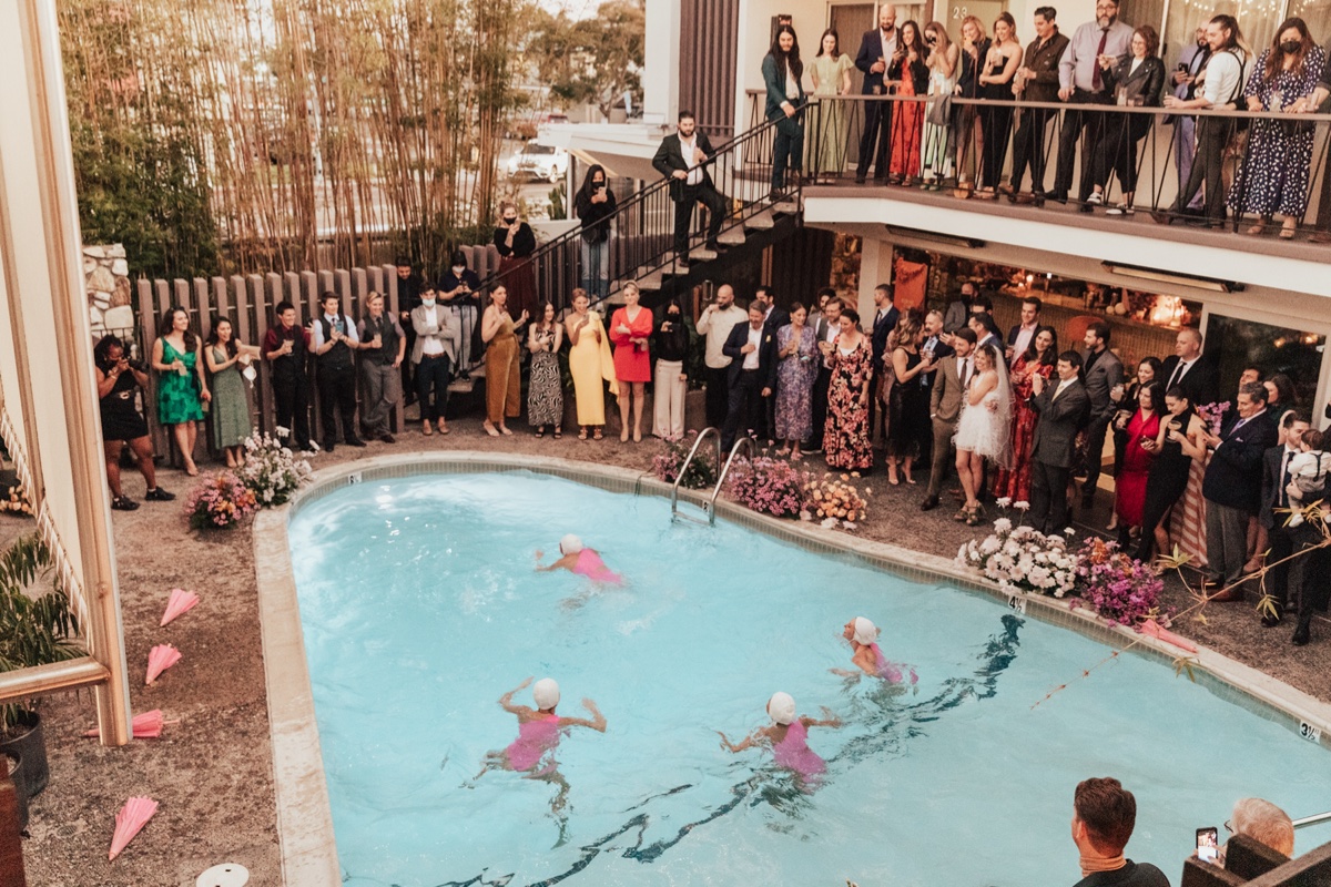synchronized swimmers at wedding